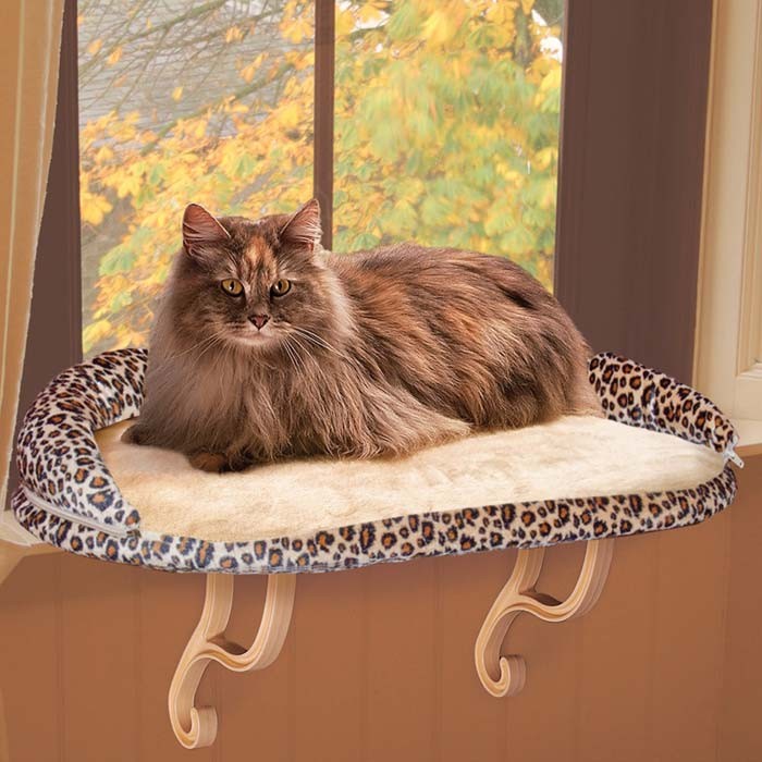 K&H Pet Products Deluxe Kitty Sill with Bolster Leopard 14" x 24