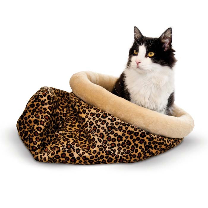 K&H Pet Products Self Warming Kitty Sack Leopard 17" x 17.5" x 4