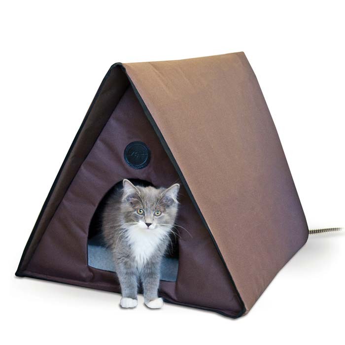 K&H Pet Products Outdoor Heated Multiple Kitty A-Frame Chocolate